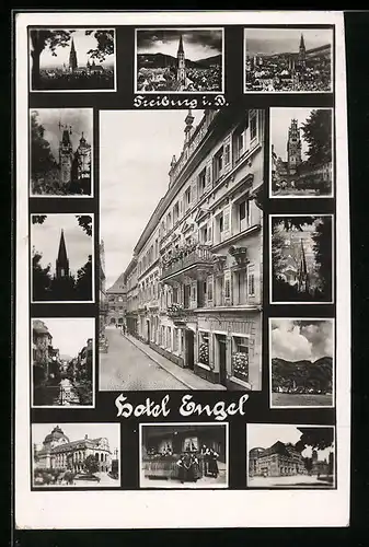AK Freiburg, Hotel Engel, Strassenpartie, Ortsansicht
