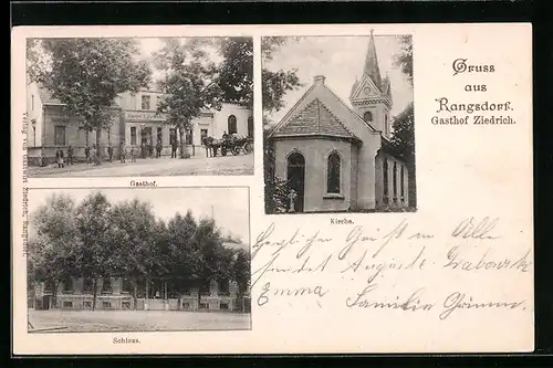 AK Rangsdorf, Gasthof Ziedrich, Schloss und Kirche