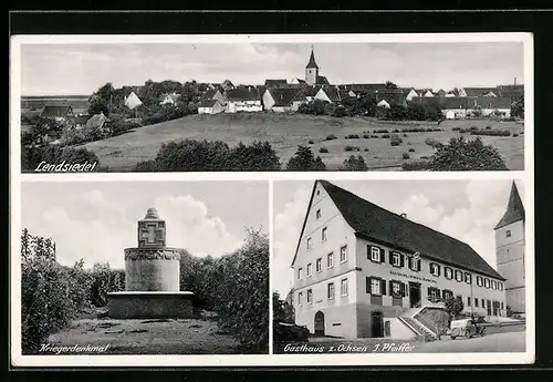 AK Lendsiedel, Gasthaus zum Ochsen J. Pfeiffer, Kriegerdenkmal, Ortspanorama