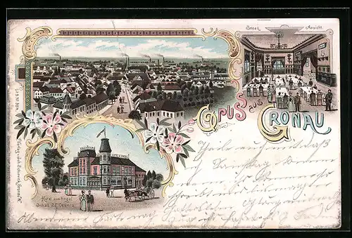 Lithographie Gronau, Hotel zum Engel, Totalansicht