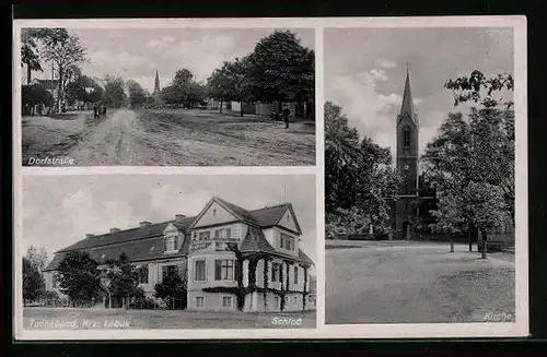 AK Tucheband, Blick in die Dorfstrasse, Kirche