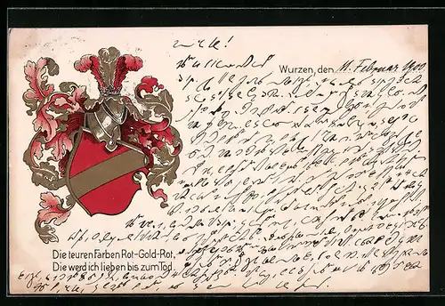 Lithographie Wurzen, Die teuren Farben Rot-Gold-Rot, Studentenwappen