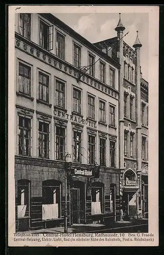 AK Flensburg, Central-Hotel Flensburg, Rathausstrasse 10