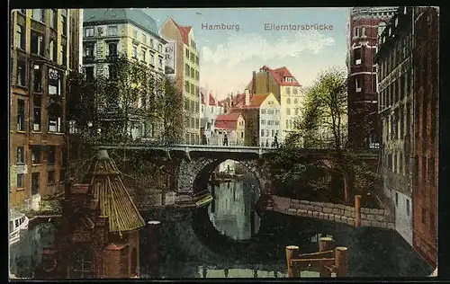 AK Hamburg, Ellerntorsbrücke mit Passanten