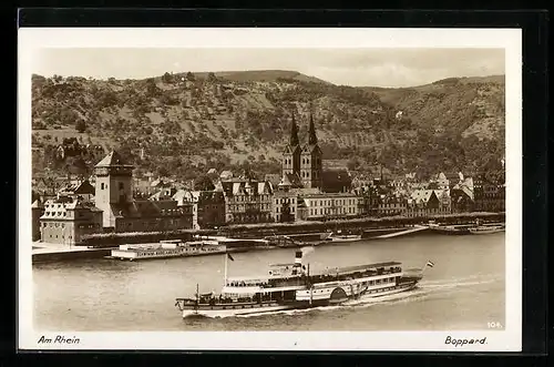 AK Boppard am Rhein, Ortsansicht und Dampfer