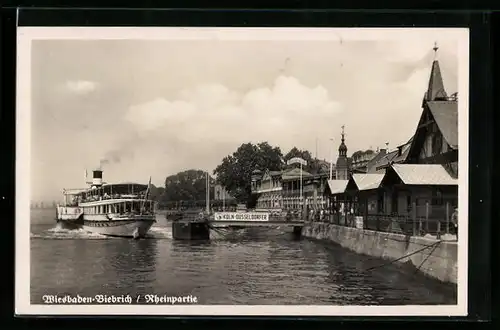 AK Wiesbaden / Biebrich, Rheinpartie, Anlegestelle für Dampfer