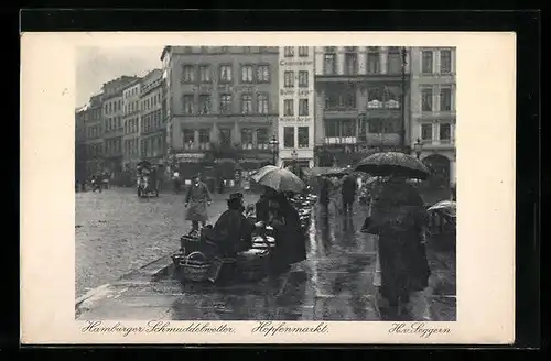 AK Hamburg, Hopfenmarkt bei Regen