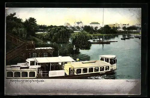 AK Hamburg-Winterhude, Fernsicht auf die Stadt, Dampfer Richard