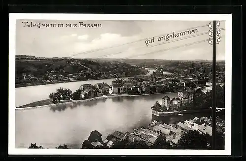 AK Passau, Dächerlandschaft am Fluss