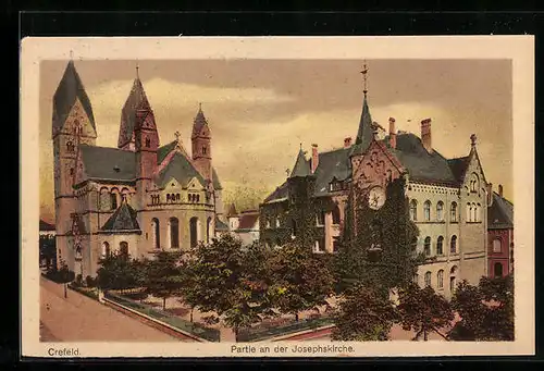 AK Crefeld, Josephskirche im Abendlicht