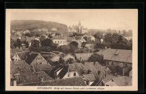 AK Bückeburg, Blick auf Neues Palais und Luhdener Klippe