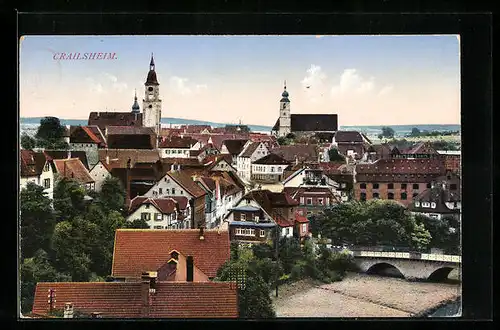 AK Crailsheim, Ortsansicht mit zwei Kirchtürmen