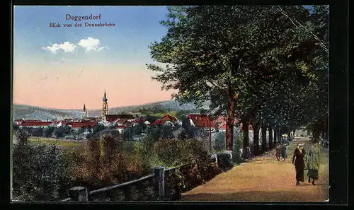 AK Deggendorf, Blick von der Donaubrücke