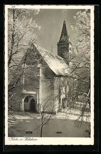 AK Welzheim, Kirche bedeckt mit Schnee