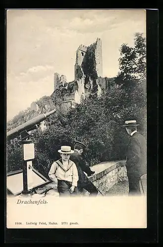 AK Drachenfels, Ruine mit Besuchern