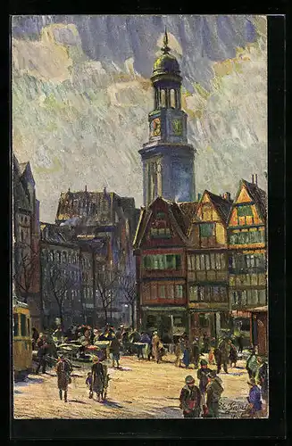 Künstler-AK Hamburg-Neustadt, Gr. Neumarkt mit Michaeli Kirchturm