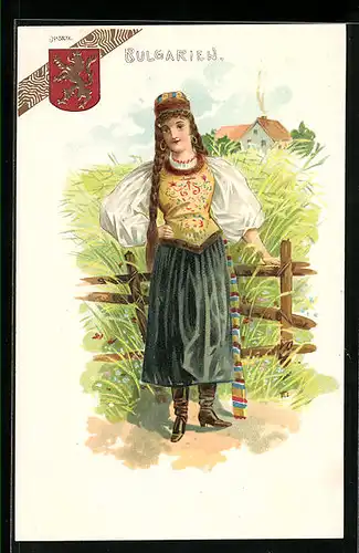 Lithographie Bulgarien, Maid in Tracht