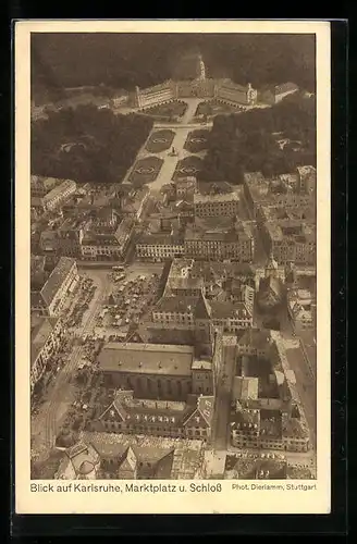 AK Karlsruhe, Marktplatz und Schloss, Fliegeraufnahme