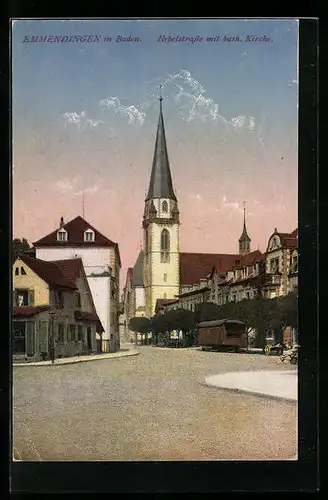 AK Emmendingen i. Baden, Hebelstrasse mit kath. Kirche