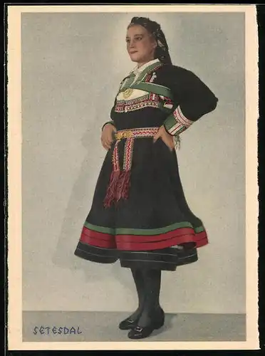 AK Norwegerin in Tracht von Setesdal