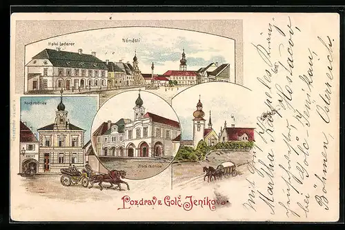 AK Golcuv Jenikov, Namesti, Hotel Lederer, Stara radnice