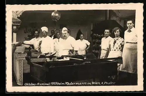 AK Wiener Prater, Oktober-Rummel 1933 beim Kadermann, Köche in der Küche