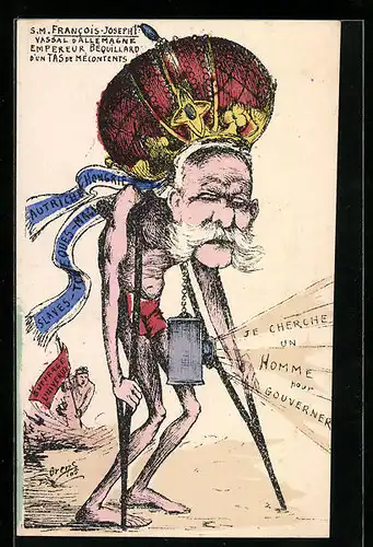 Künstler-AK Charles Denizard (Orens): Karikatur, SM Francois-Joseph I., Kaiser Franz Josef I. von Österreich