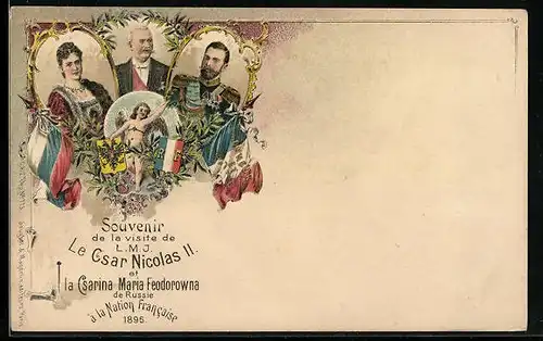 Lithographie Zar Nikolaus II. und Zarin Alexandra Feodorowna von Russland, Wappen