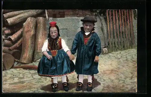 AK Schwälmer Kinder in hessischer Tracht