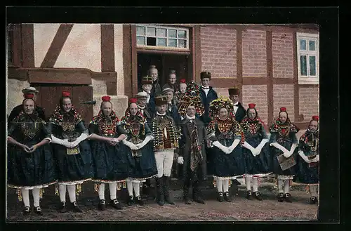 AK Gruppenbild junger Hessen, hessische Tracht