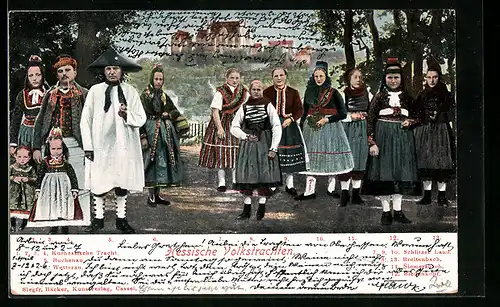 AK Gruppenbild junger Hessen, hessische Tracht