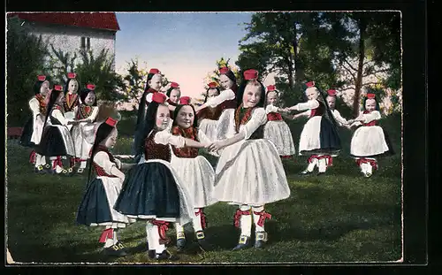 AK Kinderreigen in hessischer Tracht
