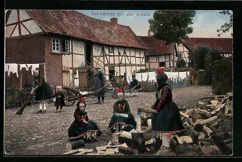 AK Schwälmer bei der Arbeit, hessische Tracht