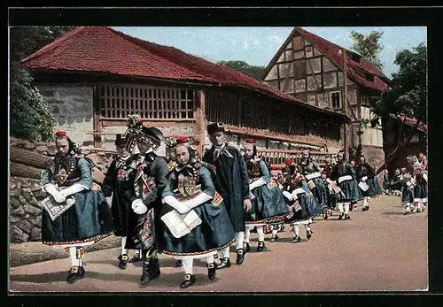 AK Schwälmer Hochzeitszug, hessische Tracht