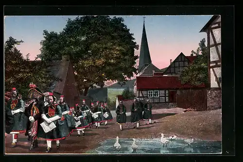 AK Hochzeitszug, hessische Tracht