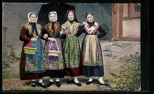 AK Junge Frauen in Odenwälder Volkstracht