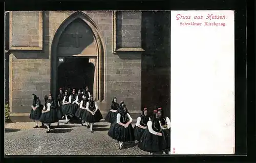 AK Schwälmer Kirchgang, hessische Tracht