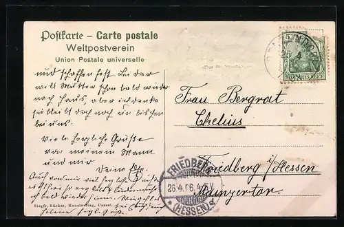 AK Mädchen beim Spaziergang, hessische Tracht