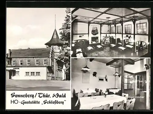 AK Sonneberg / Thür. Wald, HO-Gaststätte Schlossberg mit Saal und Jägerzimmer