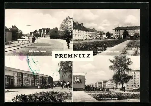 AK Premnitz, Döberitzer Strasse, Ernst-Thälmann-Platz, Erich-Weinert-Strasse und Kaufhalle