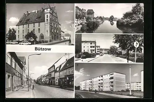 AK Bützow, Schloss, jetzt Kreiskulturhaus, Wilhelm-Pieck-Strasse, Alter Hafen, Lenin-Ring, Carl-Moltmann-Strasse