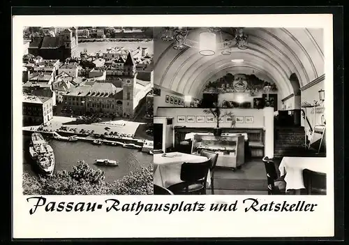 AK Passau, Rathausplatz und Gasthaus Ratskeller