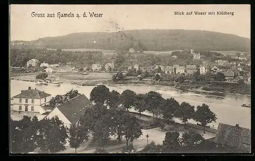 AK Hameln / Weser, Blick auf Weser mit Klütberg