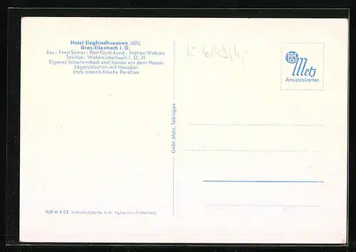 AK Gras-Ellenbach / Odw., Hotel Siegfriedbrunnen