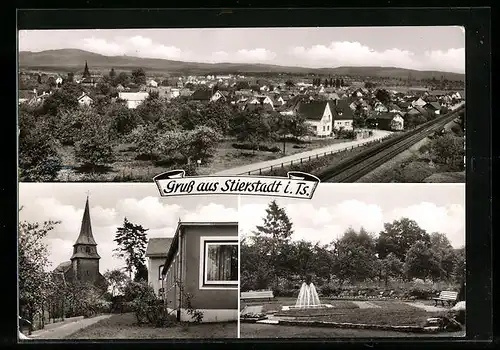 AK Stierstadt i. Ts., Gesamtansicht, Blick zur Kirche, Parkanlage