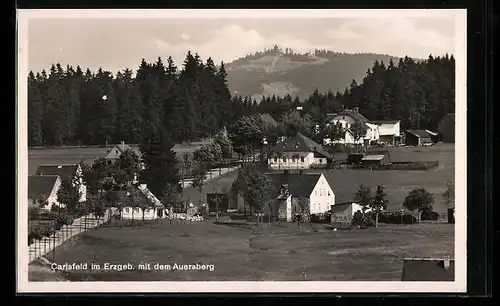 AK Carlsfeld / Erzgeb., Ortsansicht mit dem Auersberg
