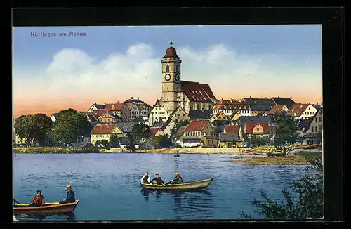 AK Nürtingen a. Neckar, Panorama vom Wasser aus gesehen