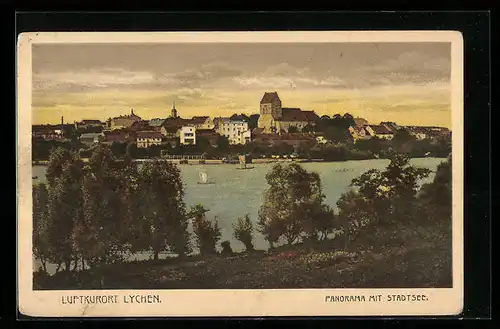 AK Lychen, Panorama mit Stadtsee