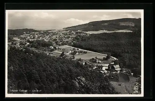 AK Jonsdorf, Ortsansicht vom Nonnenfelsen aus gesehen, Zittauer Gebirge