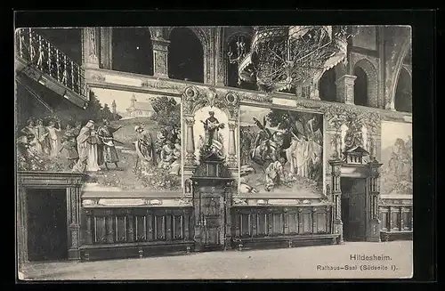 AK Hildesheim, Rathaus-Saal mit Fresken, Südseite